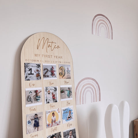 Personalised Wooden Arch 1st Birthday Milestone Board